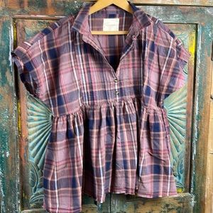Lucky Brand plaid oversize blouse